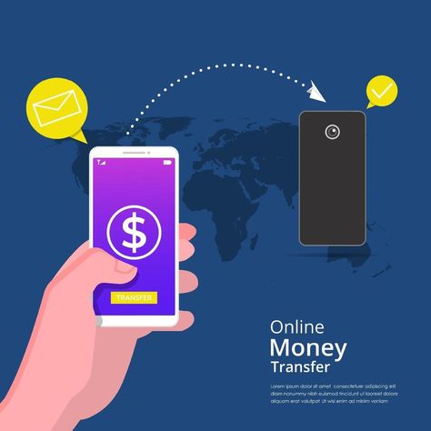 Online money transfer concept. Hands holding smartphone to transfer money via internet with map, dollar and arrow symbol. Can be used for banner, landing page, flyer, social media app Payment Successful, Arrow Symbol, Facebook Cover Design, Medium App, Banking App, Creative Poster, Hands Holding, Money Transfer, Creative Poster Design