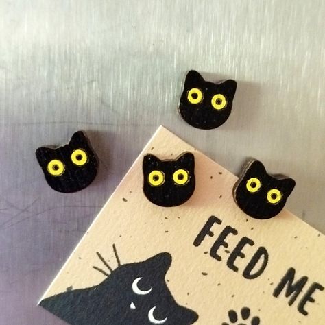 Black cats are not just for #Halloween 🧙‍♀️- they are awesome all year round! Show your appreciation for #blackcats 😽 with these mini magnets. Tiny, about 1 cm wide, but with powerful magnets on the back that will fix your reminders to the fridge, to-do lists to your white board or love notes 💕 to your metal locker. 🌍 Worldwide shipping available. #handmadewithlove #handmadejewellery #madeinfrance #smallbusiness #womenentrepreneurs #woodenmagnets #woodmagnets #minimagnets #fridgemagnets ... Fridge Photo Magnets, Polymer Clay Magnet, Fridge Photos, Mini Magnets, Black Cat Lover, Clay Magnets, Wooden Magnets, Metal Lockers, Gift Inspo