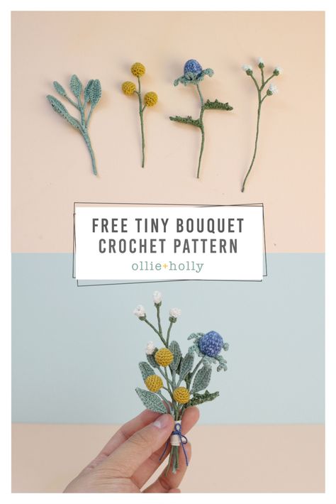 Free Tiny Flowers Bouquet Crochet Pattern - Ollie + Holly | Amigurumi Crochet Patterns Flowers Bouquet Crochet, Corak Krusye, Projek Mengait, Bouquet Crochet, Japanese Crochet, Confection Au Crochet, Crochet Flowers Free Pattern, Crochet Bouquet, Pola Amigurumi