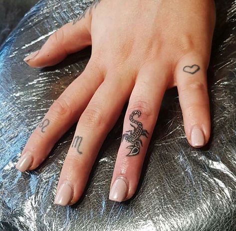 Scorpio Finger Tattoos For Women, Cartoon Scorpion Tattoo, Scorpio Hand Tattoos For Women, Scorpion Finger Tattoo, Scorpio Finger Tattoo, Tattoos Galaxy, Superhero Tattoos, Tatts Ideas, Tattoos For Women Small Meaningful