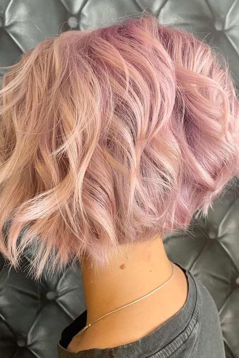 Pink Choppy Bob, Short Choppy Pink Hair, Fun Hair Colours For Short Hair, Rose Gold Hair Fair Skin, Short Pink Hair Women, Rose Pink Short Hair, Fun Hair Color For Short Hair, Pink Lob Hair, Pink And Blonde Short Hair