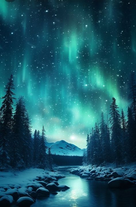 Phone Winter Wallpaper, Winter Landscape Aesthetic, Winter Mountain Aesthetic, Night Aesthetic Winter, Winter Background Aesthetic, Mountain Wallpaper Iphone, Winter Night Aesthetic, Winter Landscape Wallpaper, Green Christmas Wallpaper