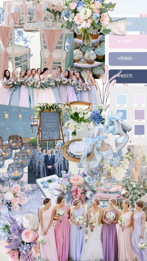 Cinderella Wedding Colors, Lilac And Sky Blue Wedding, Light Purple And Blue Wedding, Lilac And Light Blue Wedding, Pink Purple Wedding Decor, Early Spring Wedding Colors, Light Blue And Purple Wedding, Dust Blue Wedding, Lilac And Blue Wedding