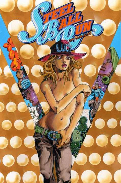 Pater Sato, Lucy Steel, Hirohiko Araki, Steel Ball Run, Jojo Jojo, Japanese Poster Design, Manga English, Pork Pie Hat, Stone Ocean