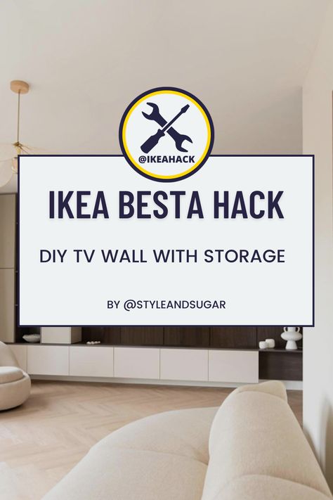 Tv Wall With Storage, Custom Tv Wall, Diy Tv Wall, Wall With Storage, Ikea Hack Besta, Ikea Bestå Hack, Besta Hack, Living Room Upgrades, Ikea Tv