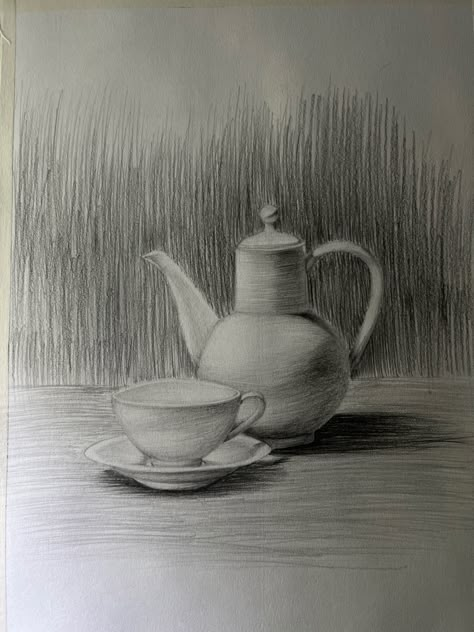 teapot and cup sketch Tea Pot Drawing, Teapot Sketch, Sketch Training, Cup Sketch, Kitchen Sketch, Teapot Drawing, Drawing Cup, Tea Cup Drawing, Drawing Objects