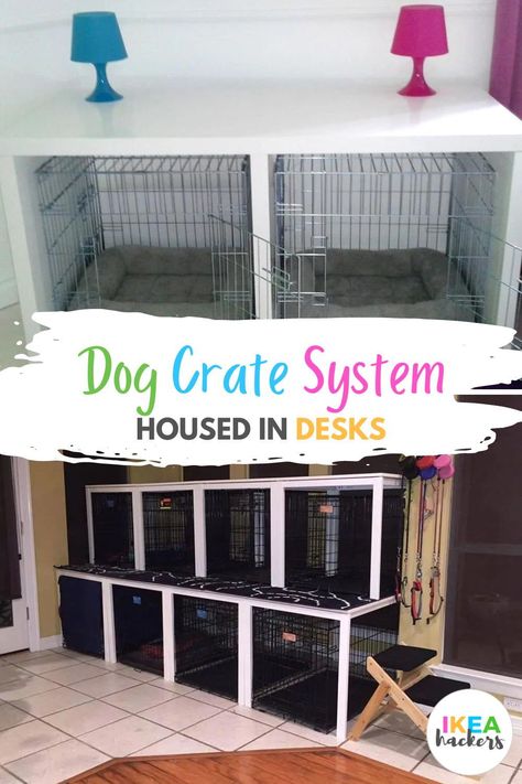 We made this dog crate system for our 2 beagles, constructed entirely from IKEA items. We scored 2 IKEA Malm desks that were marked down (minor blemishes) at IKEA As-Is. Shed Grooming Salon, Ikea Dog Crate Hack, Ikea Malm Desk, Ikea Hacks For Cats, Ikea Dog, Best Ikea Finds, Crate Desk, Ikea Items, Easy Diy Home Projects