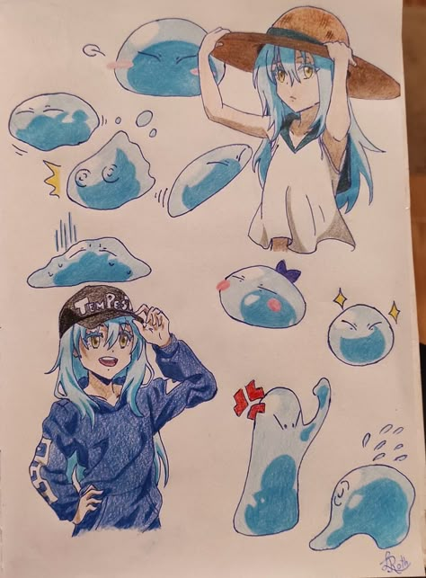 The Time I Reincarnated As A Slime, That Time I Got Reincarnated As A Slime Drawing, Cute Slime Drawing, That One Time I Reincarnated As A Slime, I Got Reincarnated As A Slime, Rimuru Drawing, That Time I Got Reincarnated As A Slime Rimuru, Rimuru Tattoo, Rimuru Tempest Drawing