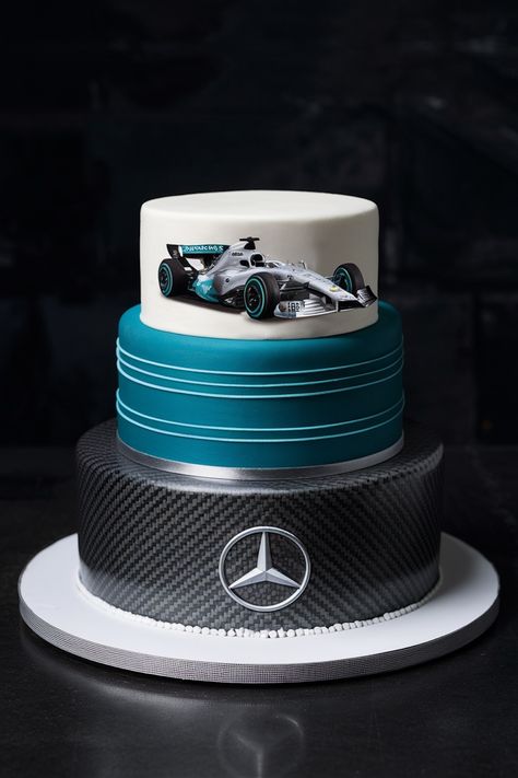 Ultimate Mercedes F1 Cake Inspirations for a Memorable Birthday F1 Cake, Cars Theme Cake, Race Car Cakes, Mercedes Cars, Teal And Silver, Mercedes F1, Silver Cake, Birthday Cakes For Men, Sports Birthday