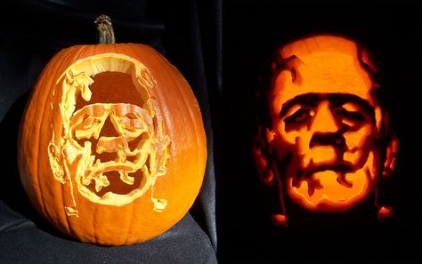 Frankenstein's Pumpkin by Kamose on deviantART Frankenstein Pumpkin Carving, Jackolantern Ideas, Funny Jack O Lanterns, Frankenstein Pumpkin, Halloween Pumpkin Stencils, Scary Halloween Pumpkins, 90s Fashion Outfits Hip Hop Party, Amazing Pumpkin Carving, Lantern Ideas