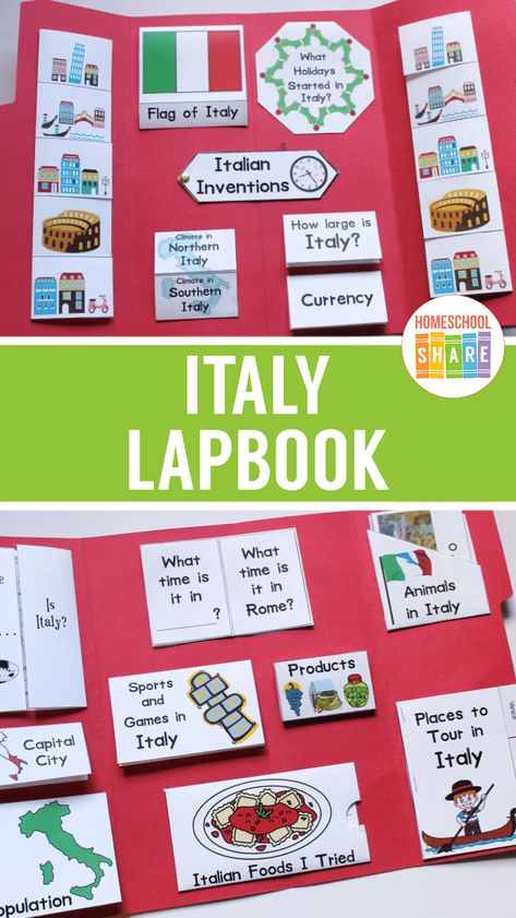 Italy School Project Poster, Italy Projects For Kids, Italy Poster Board Project, Italy School Project, Country Lapbook, Italy Crafts For Kids, Italy Presentation, Italy Activities, Italy Crafts