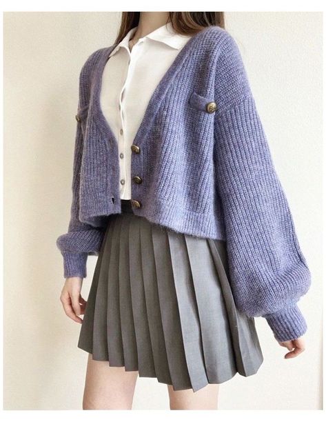 Grey And Purple Outfits, Outfits With Grey Cardigan, Grey Outfits, Purple Outfits, Cute Cardigans, Cardigan Outfits, Oversized Cardigan, 가을 패션, Knitwear Women