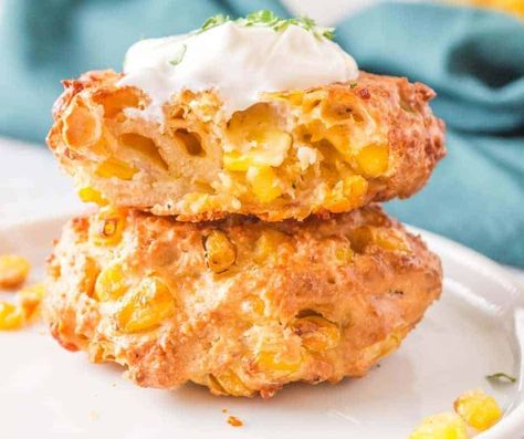 Air Fryer Corn Fritters Air Fryer Corn Fritters Recipe Easy, Corn Nuggets Recipe Easy Air Fryer, Corn Fritters Recipe Air Fryer, Air Fryer Corn Fritters, Cream Corn Fritters, Cheesy Corn Fritters, Corn Fritters Recipe, Air Fryer Corn, Corn Nuggets