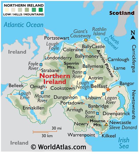 Northern Ireland Maps & Facts Larne Northern Ireland, Northern Ireland Map, Antrim Ireland, Ireland Map, Ireland Vacation, Irish Sea, Irish History, Londonderry, Europe Map