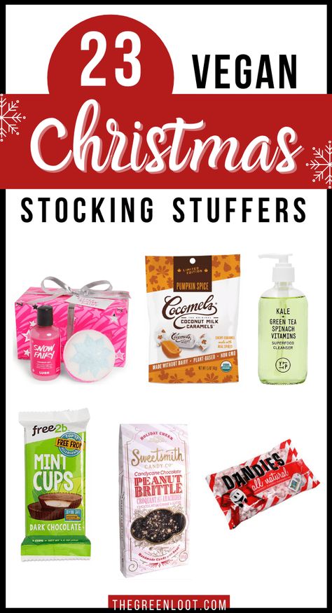 Looking for Vegan Christmas Stocking Stuffers and Gift Ideas? I've got you covered with these 23 fun and tasty snacks, beauty items and more. | The Green Loot Gifts For Vegans Christmas, Playful Green Socks For Stocking Stuffers, Multicolor Novelty Socks For Stocking Stuffer, Healthy Stocking Stuffers, Playful Christmas Socks For Stocking Stuffers, Vegan Gift Basket, Vegan Christmas Gifts, Vegan Winter Recipes, Diy Food Gifts