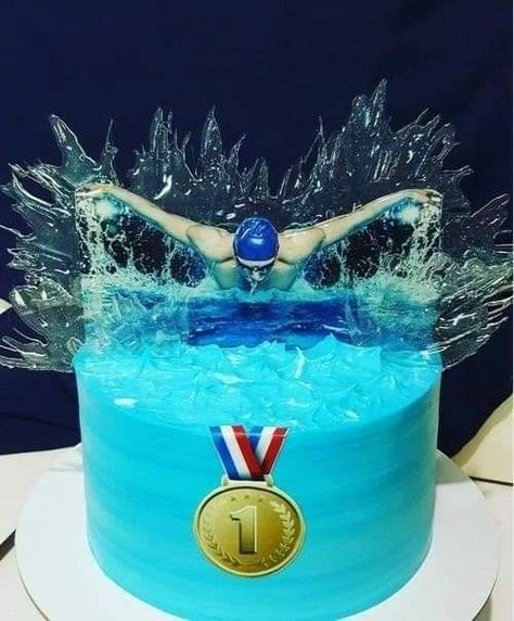 Swim Cakes Swimmers Birthday, Swimming Cake Birthdays, Birthday Cake Swimming, Swimming Cake Ideas, Swimming Theme Cake, Swimming Birthday Cake, Waterpolo Cake, Swimming Cupcakes, Swimmer Cake