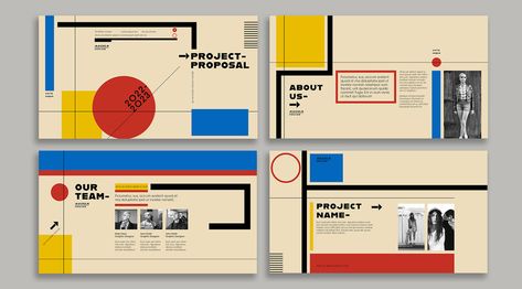 Bauhaus-Style Screen Presentation Template Bauhaus Magazine Layout, Bauhaus Web Design, Gropius House, Schroder House, Indesign Inspiration, Interior Design Portfolio Layout, Indesign Layout, Presentation Slides Design, Brochure Design Layout