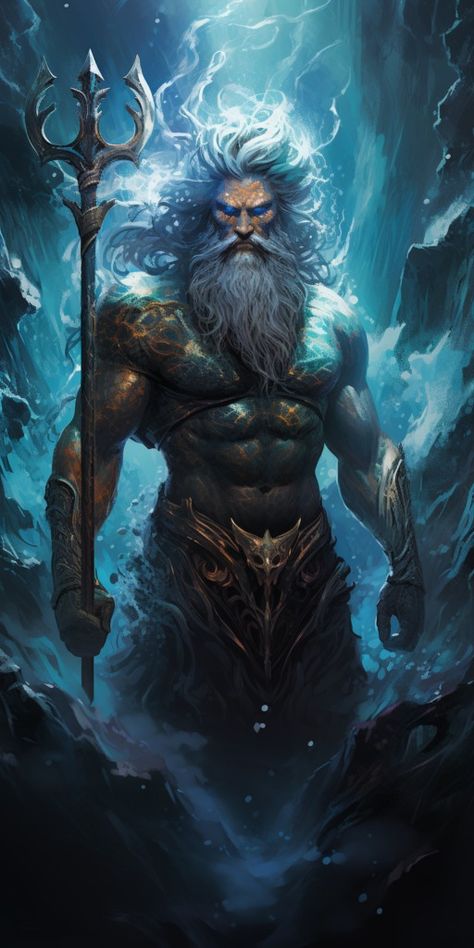 God, Poseidon, God Of The Sea | Fantasy I Sci-Fi I Books I Films I World Building Poseidon Fantasy Art, Poseidon God Art, Poseidon Painting, Greek God Poseidon Art, Poseidon Art, Poseidon Statue, Poseidon Tattoo, Greek Sea, Greek Mythology Tattoos