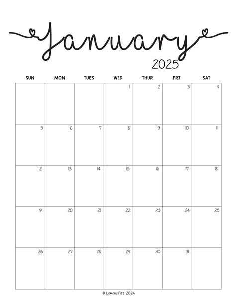 Keep your plans clear and organized with a free 2024 monthly calendar printable. This January version is perfect for tracking everything in style. Pin it now to always stay on top of your schedule! January Month Calendar 2025, Cute January Calendar 2025, October Printable Calendar 2024, 2025 Calender Aesthetic Printable, Feb 2025 Calendar, January Calander 2025, 2025 Calander Printable, January Calendar 2025 Aesthetic, Calander Design Ideas 2025