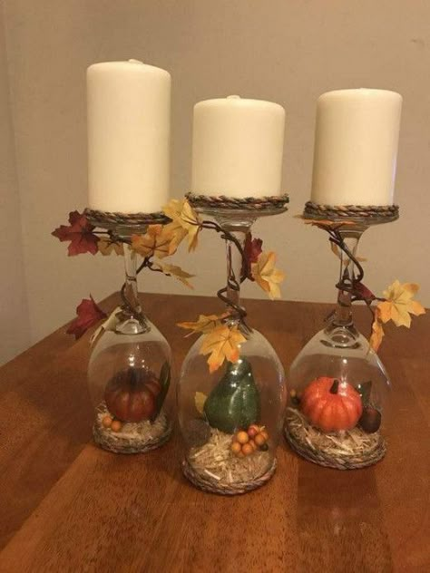 65+ Amazing DIY Dollar Store Halloween Centerpiece Ideas for 2022 | HubPages Halloween Centerpiece Ideas, Wine Glass Crafts Diy, Wine Glass Candle Holder, Candles Holder, Wine Glass Candle, Fall Decor Diy Crafts, Strawberry Gifts, Dollar Store Halloween, Wine Glass Crafts