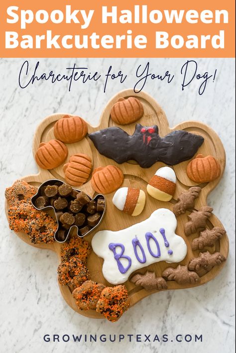 How to make a Spooky Halloween Barkuterie Board for your dog! Dog Treat Charcuterie Board, Dog Barkuterie Board, Barkuterie Board Birthday, Barkcuterie Boards For Dogs, Halloween For Dogs, Dog Charcuterie Board Ideas, Halloween Treats For Dogs, Charcuterie Board For Dogs, Dog Halloween Treats