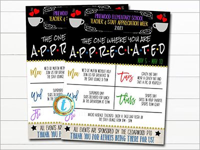 Shop This Idea! Friends-Theme Teacher Appreciation Event - PTO Today Appreciation Themes, Teacher Appreciation Week Themes, Work Appreciation, Friends 90s, Appreciation Template, Teacher Appreciation Themes, Teacher Morale, Coffee Friends, Teachers Week