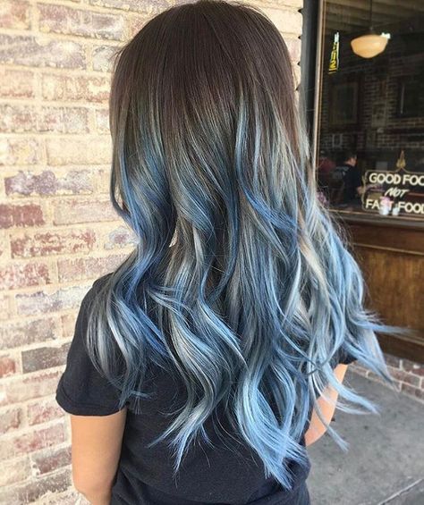 Blue #balayage waves  by @jaylenzanelli using #IGORAPearlescene Blue Natural Hair, Blue Balayage, Blue Ombre Hair, Light Blue Hair, Brown Ombre Hair, Brown Hair Balayage, Ombré Hair, Balayage Hair Blonde, Short Hair Balayage