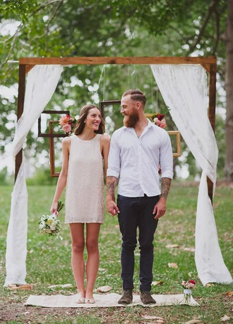 There are a thousand reasons to have a backyard wedding: they’re intimate, cost-effective and about as personal as it gets! Casual Bridesmaid, Backyard Wedding Ceremony, Wedding Arch Rustic, Rustic Wedding Ceremony, Wedding Ceremony Ideas, Bright Wedding, Ceremony Ideas, Wedding Boho, Modest Wedding