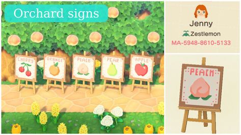 Acnh Orchard Code, Animal Crossing Orchard Codes, Acnh Orchard Design Code, Orange Animal Crossing Codes, Orchard Animal Crossing Sign, Fruit Custom Design Animal Crossing, Apple Orchard Sign Animal Crossing, Orchard Path Animal Crossing, Animal Crossing Orchard Path