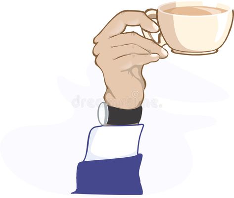 Tea. Illustration of a hand holding cup of tea with a wrist watch tied to his hand stock illustration Holding Tea Reference, Person Holding Teacup Reference, Hand Holding Tea Cup Reference, Anime Drinking Tea Pose, Hand Holding Tea Cup, Hand Holding Cup, Hand Holding Mug Reference, Holding Tea Cup Reference, Holding A Cup Of Tea