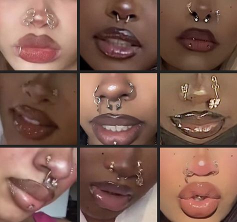 Piercing No Rosto, Glossy Lips Makeup, Cute Nose Piercings, Piercing Chart, Cool Ear Piercings, Pretty Ear Piercings, Face Piercings, Nose Piercings, Makeup For Black Skin