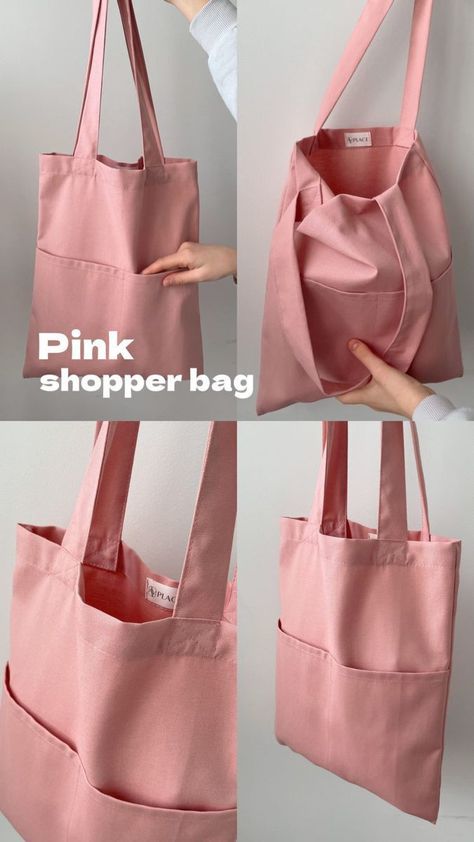 Tote Bag Diy Pattern, Creative Tote Bag, Tote Bag Business, Leather Handbag Patterns, Canvas Bag Design, Handmade Fabric Bags, Pink Tote Bag, Sac Diy, Diy Bag Designs