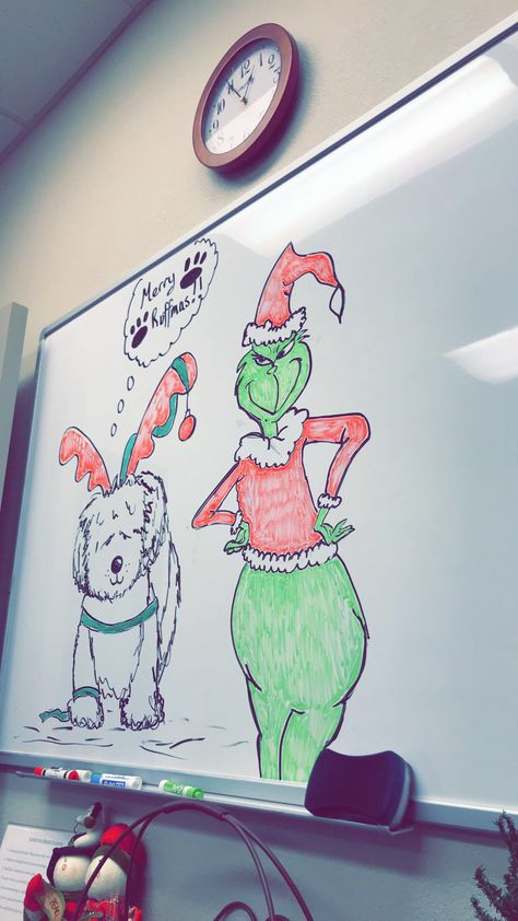 Grinch White Board Drawing, Christmas Drawing On Whiteboard, Whiteboard Marker Art, Grinch Whiteboard Drawing, White Board Marker Art, Whiteboard Art Christmas, Expo Marker Art, New Years White Board Ideas, Christmas White Board Drawing