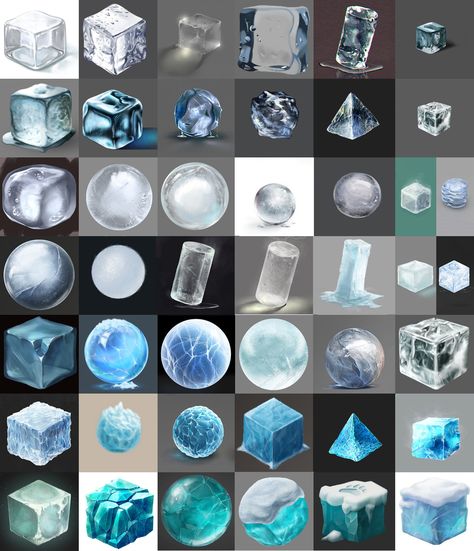 material studies glace / ice regroup. Ice Reference Drawing, Ice Digital Art Tutorial, Ice Digital Art, Ice Texture Drawing, Different Materials Texture Drawing, Ice Drawing Tutorial, How To Draw Ice, Ice Reference, Ice Shapes