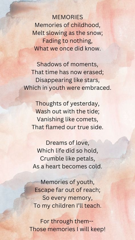 #dreams #memories #love #hope #family #poem Poems On Childhood Memories, Poems About Memories, Missing Poetry, Poems About Family, Childhood Poem, Cute Love Poems, Holiday Poems, Dear Mom And Dad, Family Poems