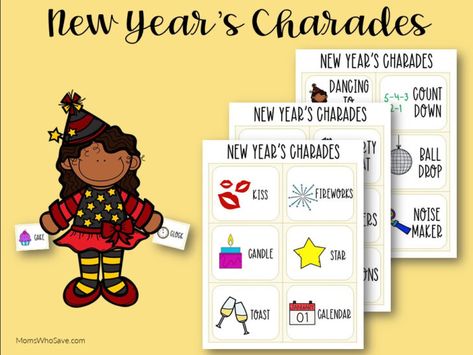 New Year’s Eve Charades for Kids Printable (Free) | MomsWhoSave.com #NYE #NewYearsEve #NewYear #free #printables Charades For Kids, Charades Cards, Cleaning Printable, Kids Printables, Baby Printables, Hosting Thanksgiving, Holiday Pins, Ring In The New Year, Fun Games For Kids