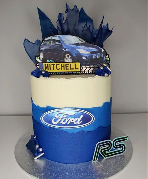 Blue Car Cake, Bmw Birthday Cake For Men, Ford Birthday Cake, Ford Birthday Cakes For Men, Cake For Car Lover Men, Car Guy Cake, Mustang Cake, Boys 18th Birthday Cake, Ford Focus Car