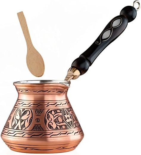 https://amzn.to/38kCwT8 Arabic Coffee Pot, Turkish Coffee Pot, Coffee Server, Arabic Coffee, Copper Pots, How To Make Coffee, Turkish Coffee, Wooden Spoon, Copper Material