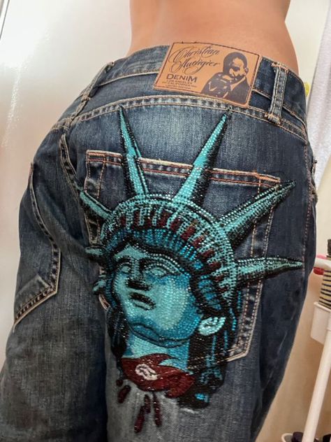 Crazy Age Jeans, Colorful Punk Outfits, Unique Clothing Pieces, Beaded Jeans, Custom Outfits, Halloween This Year, Spotify Apple, Christian Audigier, Slim Dress