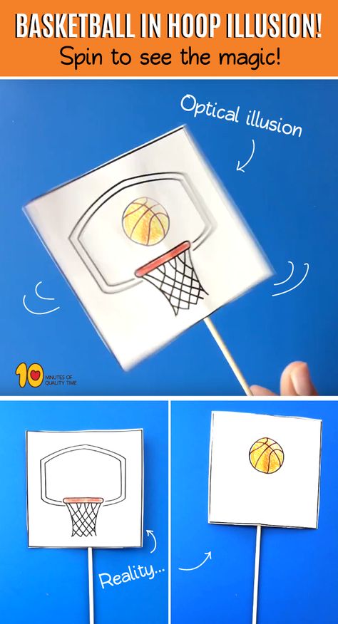 Basketball in Hoop Illusion Basketball Rack, Sport Craft, Kids Basketball, Craft Club, Basketball Hoop, Fun Activities For Kids, Toddler Crafts, Diy Toys, Crafts To Do