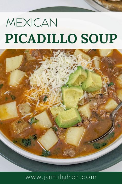 Mexican picadillo soup is a comforting dish with classic picadillo flavor simmered in a warm broth, and it's ready in under an hour. Mexican Picadillo Soup, Picadillo Soup Recipe, Picadillo Recipe Mexican Soup, Green Chili Picadillo, Picadillo Recipe Mexican Authentic, Guiso Recipe, Picadillo Recipe Mexican, Picadillo Soup, Mexican Picadillo Recipe