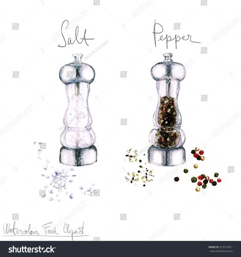 watercolor food clipart salt pepper  Royalty free  image  illustration Coffee Collection, Food Clipart, Food Illustration Art, Watercolor Food, Recipe Template, Food Illustration, Banner Printing, Food Illustrations, Image Photography