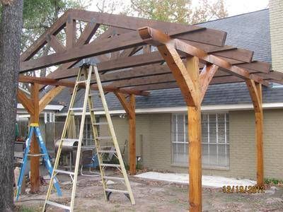 Closer View of Trusses on Pergola Timber Frame Pergola, Backyard Structures, Gazebo Roof, Beam Structure, Cheap Pergola, Building A Pergola, Reading Corners, Pergola Attached To House, Diy Canopy