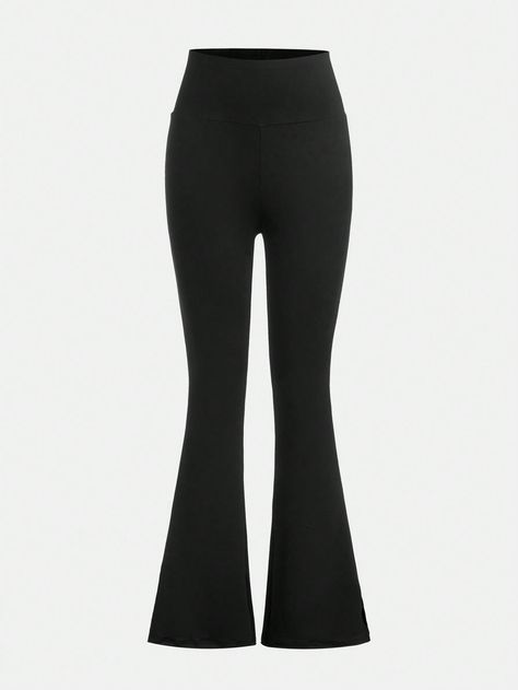 SHEIN Teen Girls' Knitted Solid Color Split Hem Flare PantsI discovered amazing products on SHEIN.com, come check them out! Cute School Fits, Black Flares, Flare Legging, Casual Outfits For Teens, Flared Leggings, Cute Pants, Cute Preppy Outfits, Black Flare