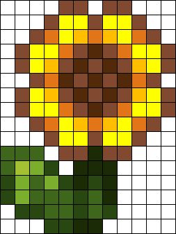 Sunflower Perler Bead, Cool Kids Crafts, Easy Perler Bead Patterns, Easy Perler Beads Ideas, Easy Pixel Art, Pixel Art Templates, 8bit Art, Perler Bead Templates, Pixel Art Grid