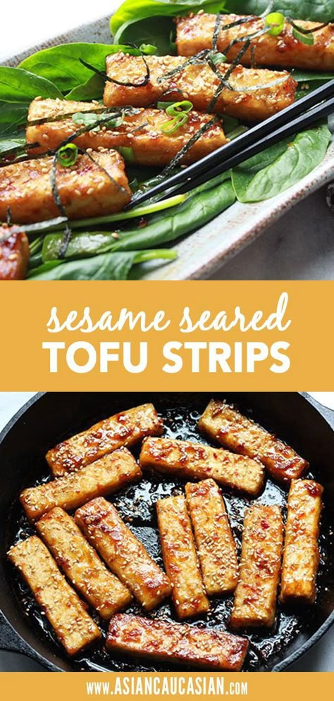 Extra firm tofu is fried until golden brown, then tossed in a sweet and spicy asian inspired sauce for these Sesame Tofu Strips. This healthy recipe is perfect for an appetizer, or serve it as a main course with a light salad. Gluten free, vegetarian, and totally addictive, these Sesame Tofu Strips will become a family favorite! #glutenfree#vegetarian Seared Tofu, Firm Tofu Recipes, Tofu Recipes Healthy, Salad Gluten Free, Sesame Tofu, Asian Appetizers, Sweet And Spicy Sauce, Tofu Dishes, Firm Tofu