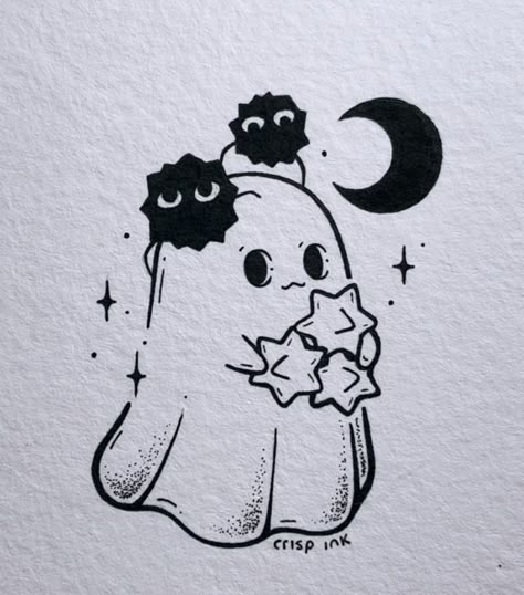 Cute Ghost Doodles, Doraemon Tattoo, Crisp Ink, Ghost Tattoos, Maching Tattoos, Kawaii Doodle, Unique Tattoos For Women, Bestie Tattoo, Ghibli Tattoo