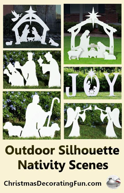 Outdoor Silhouette Nativity Scenes - Outdoor Nativity Sets really add a lot to your outside Christmas decorations. Outdoor lighted nativity scenes affirm your faith and help to remind all who see them of the reason for the season. Outdoor Christmas Decorations Nativity, Silhouette Nativity Scene, Church Decorations Ideas, Outdoor Silhouette, Outdoor Nativity Sets, Nativity Scene Diy, Outdoor Nativity Scene, Nativity Silhouette, Outdoor Nativity