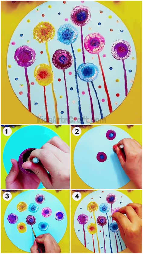 Unique Flower Garden Stamp And Cotton Bud Painting Art Check more at https://www.kidsartncraft.com/flower-garden-stamp-cotton-buds-artwork-tutorial/ Cotton Bud Painting, Watercolour Easy, Bud Painting, Artwork Tutorial, Fall Art, Cotton Buds, Unique Flower, Remembrance Day, Finger Painting