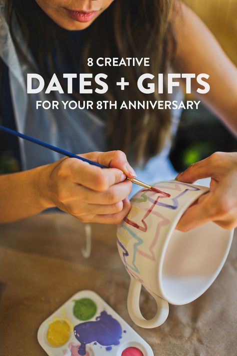 Celebrating your 8th Anniversary? Save this pin and check out our 8 Creative Date Ideas plus some fun 8th Wedding Anniversary Gifts // Local Adventurer #gifts #giftideas #dating #datenight #anniversary #anniversarygifts 8 Year Anniversary Ideas, 8 Year Anniversary Gift Ideas For Him, Year 8 Anniversary Gift Ideas, 8 Year Wedding Anniversary Gifts For Him Pottery, 8th Anniversary Gifts, 8 Year Wedding Anniversary, 8 Year Anniversary Gift, Creative Date Ideas, Diy Anniversary Gifts For Him